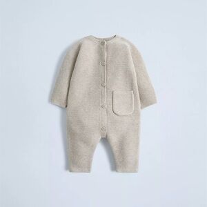 Zara Cream Knit One-Piece Footie with Front Pocket